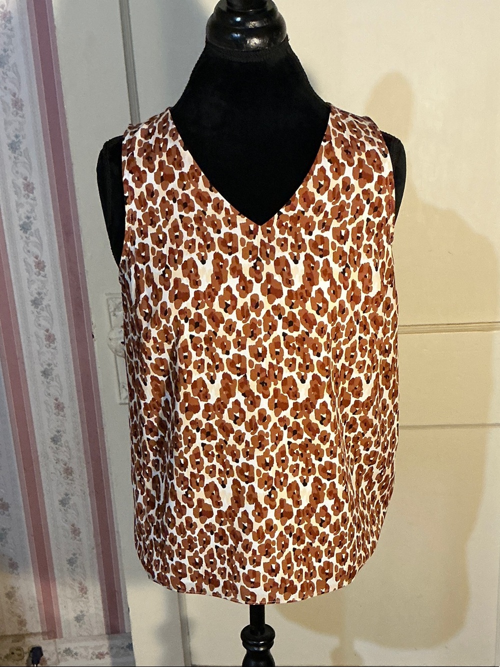 Nine West Brown and White Leopard Print V-Neck Camisole